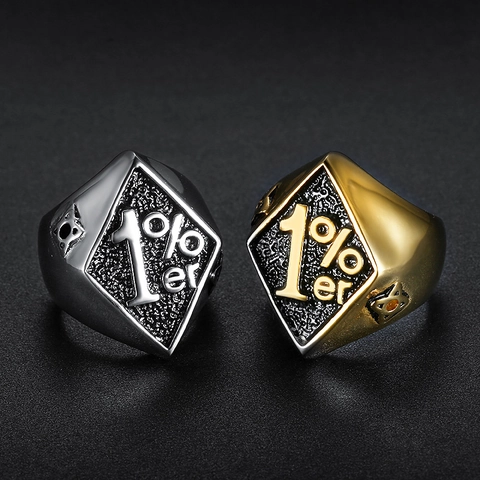 Men Signet Ring 316L Stainless Steel 1%er Logo Biker Punk Streetwear Hip Hop Style Jewelry Accessories For Men