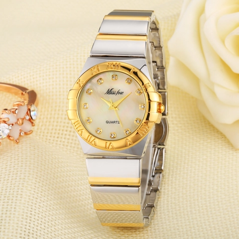 Luxury Women Quartz Watch Alloy Rhinestone Decor Waterproof Fashion Metal Band Elegant Mother Of Pearl Dial Wristwatch