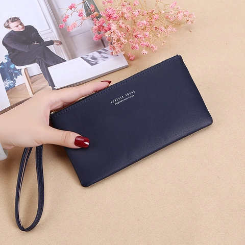 Portafoglio Lungo Da Donna Pochette Pelle PU Grana Lychee Chiusura Con Cerniera Grande Capacità Cinturino Da Polso Per Cellulare