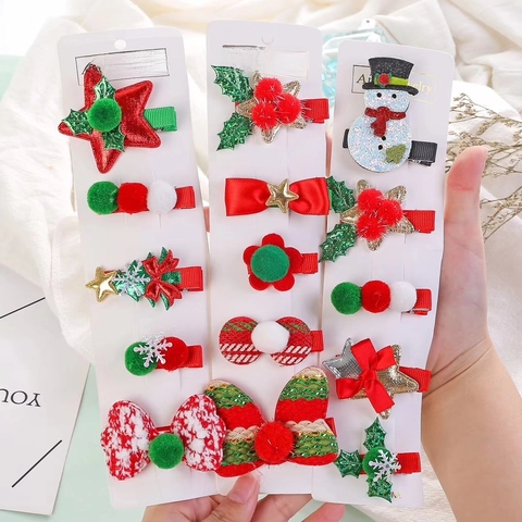 Christmas Hair Clips Fabric Sequin Pom Pom For Kids Girls Santa Snowman Christmas Tree Star Bow Festive Hair Accessories