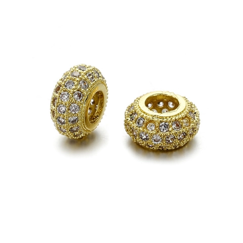 Micro Pave Cubic Zirconia Copper Wheel Spacer Beads For DIY Jewelry Making Large Hole Bracelet Necklace Accessory