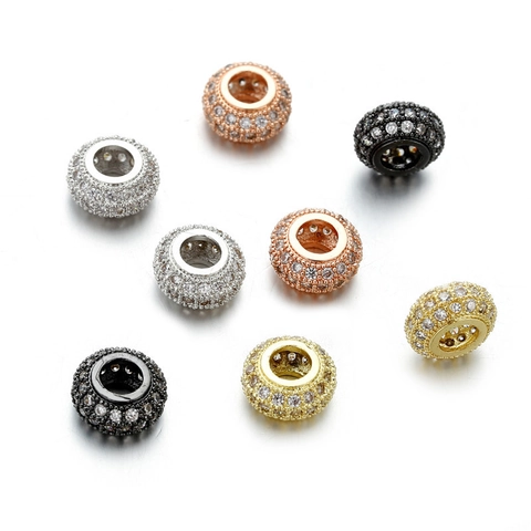 Micro Pave Cubic Zirconia Copper Wheel Spacer Beads For DIY Jewelry Making Large Hole Bracelet Necklace Accessory