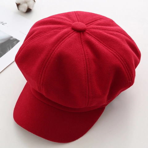 Women Retro Solid Color Newsboy Cap Autumn Winter Woolen Style Octagonal Hat Lady Korean Fashion Beret Painter Hat Headwear