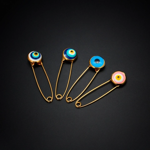Böhmisch Gold Beschichtet Kupferlegierung Böses Auge Sicherheitsnadel Brosche Für Damen Glück Blaues Auge Kleidung Tasche Zubehör Schmuck Geschenk