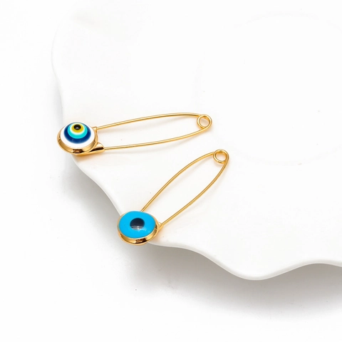 Böhmisch Gold Beschichtet Kupferlegierung Böses Auge Sicherheitsnadel Brosche Für Damen Glück Blaues Auge Kleidung Tasche Zubehör Schmuck Geschenk