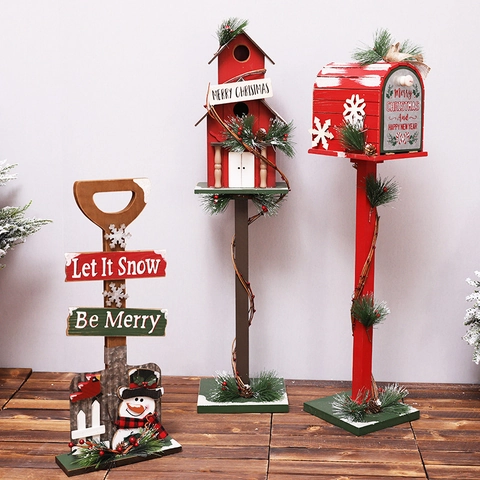 Christmas Decoration Wood Metal LED Light Mailbox Birdhouse Ornament Rustic Indoor Outdoor Festive Yard Home Decor