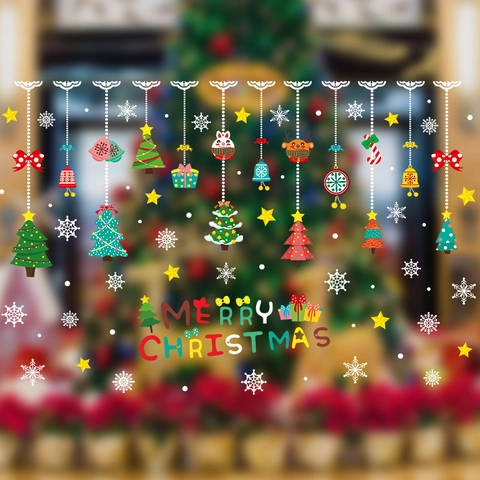 Pegatinas De Ventana De Navidad Película Estática PVC Reutilizable Dibujos Animados Colorido Feliz Navidad Decoración De Tienda