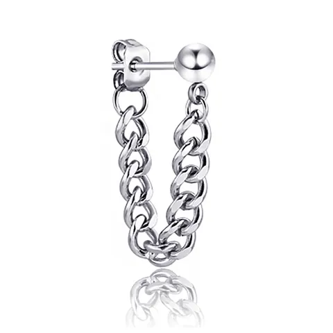 Stainless Steel Chain Stud Earrings For Men Women Punk Gothic Ball Dangle Curb Link Minimalist Unisex Jewelry