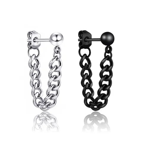 Stainless Steel Chain Stud Earrings For Men Women Punk Gothic Ball Dangle Curb Link Minimalist Unisex Jewelry
