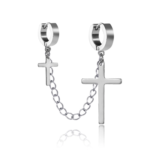 Orecchini a Cerchio in Acciaio Inossidabile con Catena a Croce per Uomo Donna Punk Gothic Gioielli Regalo Colore Nero Argento