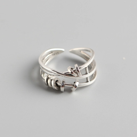 925 Sterling Zilveren Multi Layer Cross Ring Roterende Kleine Cirkels Retro Vintage Verstelbare Open Vinger Sieraden