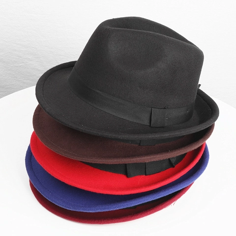Cappello Fedora Vintage Imitazione Feltro Di Lana Jazz Cap Con Nastro Unisex Stile Britannique Inverno Caldo Elegante