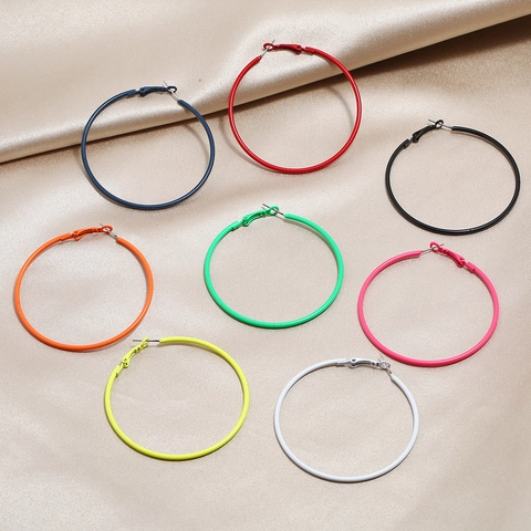 Large Round Hoop Earrings Painted Metal Retro Neon Colors Simple Fashion Accessory For Women