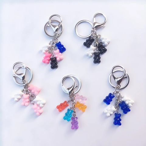 Colorful Resin Bear Keychain For Women Girls Cute Candy Color Transparent Bag Charm Metal Ring Pendant Accessory