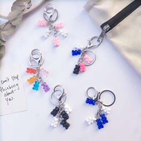 Colorful Resin Bear Keychain For Women Girls Cute Candy Color Transparent Bag Charm Metal Ring Pendant Accessory