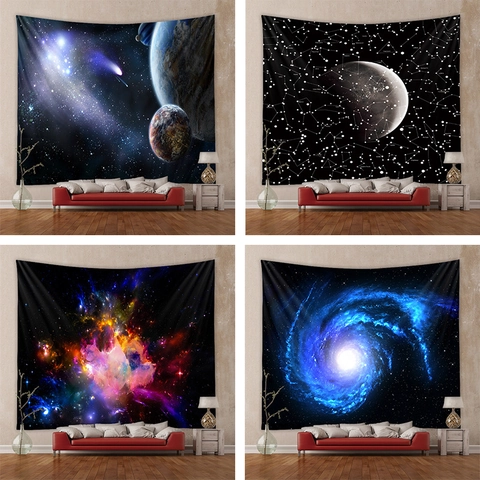 Tapiz De Pared Cielo Estrellado Poliéster Universo Nebulosa Espacio Impresión Manta Colgante Para Dormitorio Sala De Estar