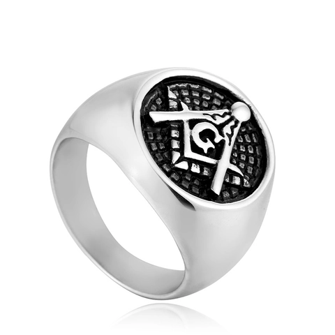 Anello Sigillo Massonico da Uomo in Acciaio Inossidabile Vintage Lucidato Simbolo Squadra e Compasso Massoneria Gioielli