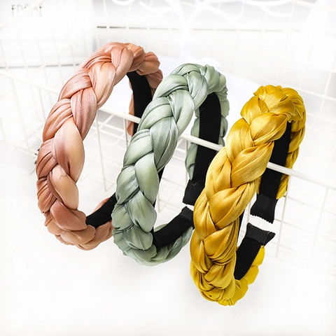 Braided Headband Satin Fabric Padded Sponge Twisted Hair Hoop Wide Elegant Hair Accessories For Women Girls