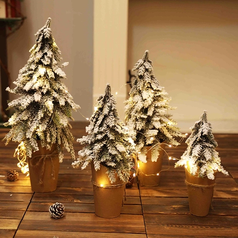 Mini Albero Di Natale Artificiale Innevato PE Con Luci LED Luce Calda Decorazione Tavolo Feste Stile Naturale