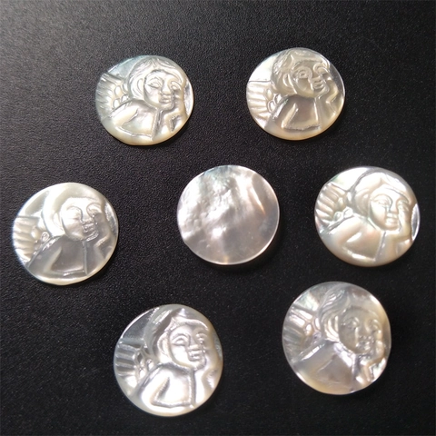 Natural Mother Of Artificial Pearl Angel Relief Round Shell Pendant Cameo Charm For DIY Necklace Bracelet Making Accessories