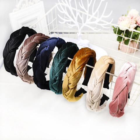 Braided Velvet Headband Wide Twisted Hair Hoop Korean Style Retro Vintage Soft Fabric Hair Accessory For Women Girls