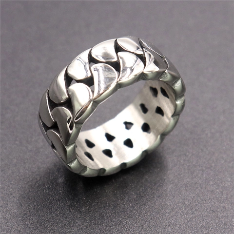Anillo De Acero Inoxidable Banda Ancha Patrón Tejido Textura De Escamas Vintage Retro Punk Gótico Joyería Unisex