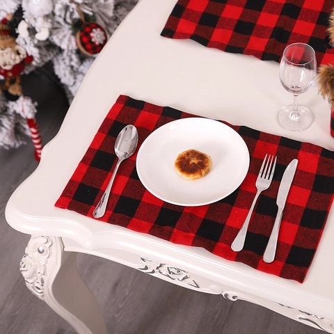Christmas Placemat Buffalo Plaid Fabric Dining Table Mat Decoration Holiday Party Buffalo Check Rectangular Home Decor