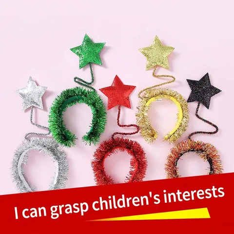 Christmas Star Headband For Kids Tinsel Sequin Glitter Star Spring Headband For Holiday Party Costumes Accessory