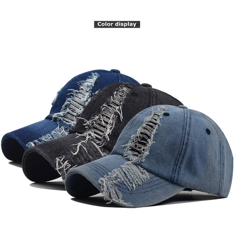 Casquette De Baseball En Denim Vieilli Coton Lavé Trou Déchiré Ajustable Streetwear Vintage Chapeau Soleil Hommes Femmes