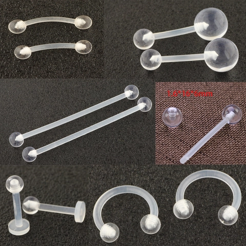 Clear Acrylic Body Piercing Jewelry Non Allergic Bio Compatible Flexible Tongue Barbells Belly Rings Lip Studs Nose Hoops
