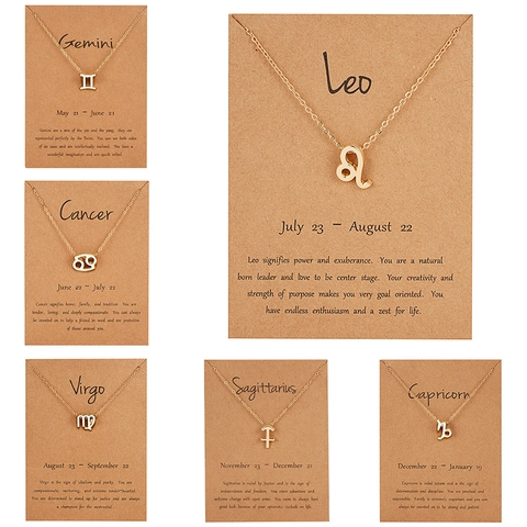 Zodiac Sign Necklace Constellation Symbol Pendant Gold Plated Alloy Rhinestone With Meaningful Gift Card For Women