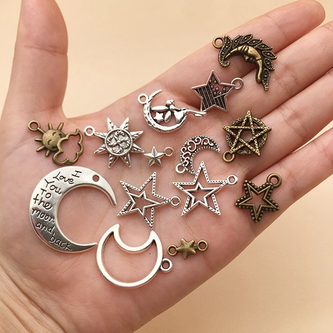 Vintage Alloy Celestial Charms Jewelry Making Moon Star Sun Magic Wand Pendants DIY Necklace Bracelet Earrings Accessories