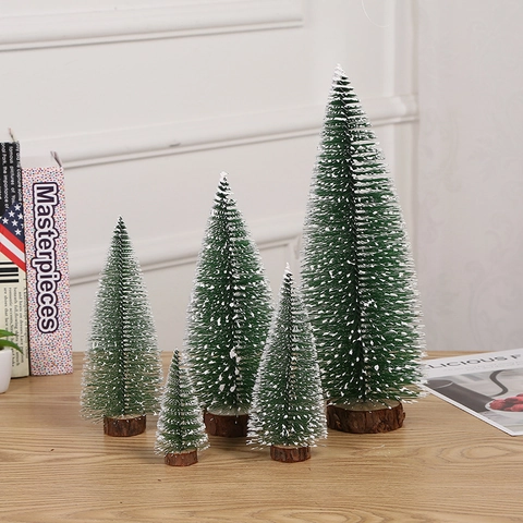 Mini Albero Di Natale Artificiale Raso Di Sisal Innevato Miniatura Ornamento Da Scrivania Decorazione Casa Base In Legno