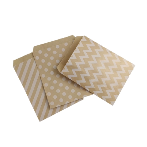 Kraft Paper Bags Decorative Patterned Gift Pouches For Cookies Candy Snacks Birthday Party Disposable Food Packaging