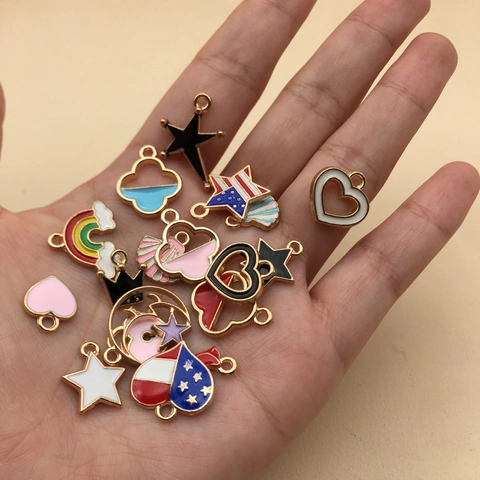 DIY Alloy Enamel Pendants Colorful Heart Star Flower Shape Charms For Necklace Bracelet Jewelry Making Handmade Craft Supplies
