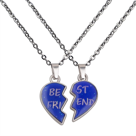 Temperature Sensitive Mood Color Changing Heart Puzzle Necklaces With Stainless Steel Chain For Best Friend Couples