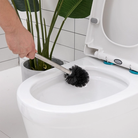 Toilettenbürste Mit Edelstahlgriff Lange Kunststoffborsten Badezimmer Reinigung Schrubber Runder Kopf