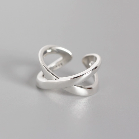 925 Sterling Zilveren Open Ring Geometrische X Kruis Dubbellaags Verstelbaar Minimalistisch Vintage Sieraden Vrouwen
