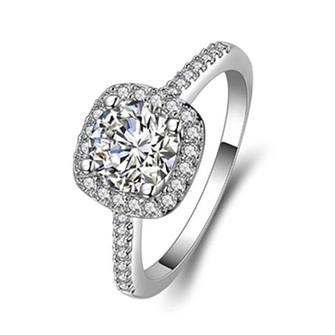 Fashion Sugar Cube Copper Zirconia Halo Ring For Women Platinum Plated Square Geometric Inlaid Adjustable Finger Jewelry Gift