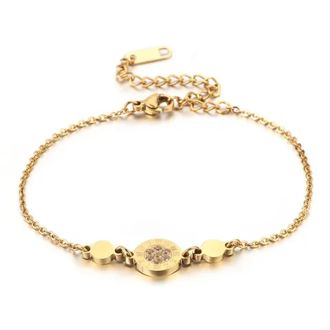 Bracciale A Disco Rotondo Con Numeri Romani Acciaio Al Titanio Zircone Catena Regolabile Gioielli Moda Donna Regalo Elegante