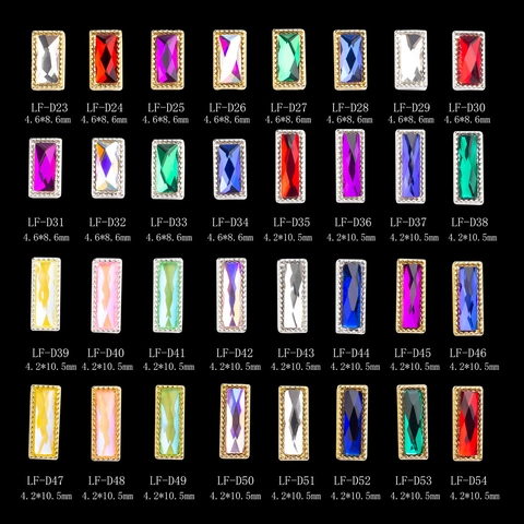 Rectangular Nail Art Rhinestones Alloy Metal Bezel Multi Color Flatback Charms DIY Manicure Elegant Accessories