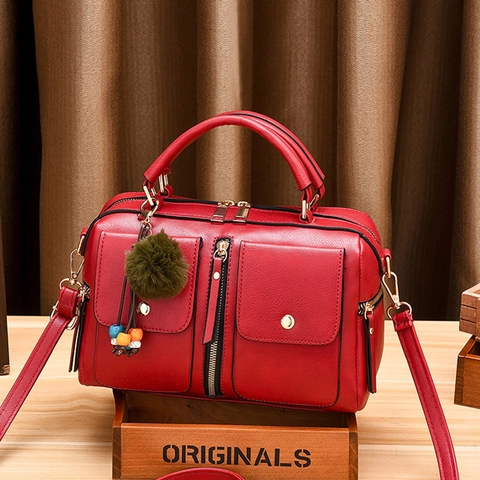 Borsa A Mano Vintage Da Donna In Pelle PU Tasche Multiple Boston Borsa A Tracolla Con Ciondolo Pompon Finiture Dorate Casual