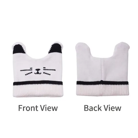 Gorro Y Bufanda De Punto Para Niños Orejas De Gato Dibujos Animados Rayas Invierno Cálido Pompon Para Bebés Niños Niñas
