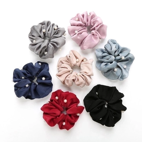 Scrunchies Sovradimensionati In Raso Velluto Eleganti Elastici Per Capelli Con Künstliche Perle Artificiali Per Donne Ragazze