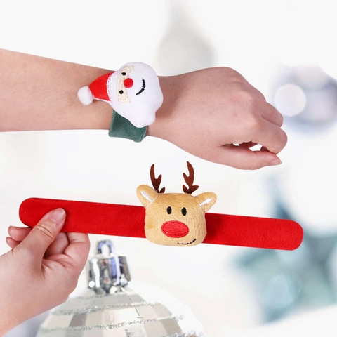 Pulseras Rebotables de Navidad Felpa Papá Noel Reno Árbol Pulseras de Presión Tela Suave para Recuerdos de Fiesta Navideña Decoraciones