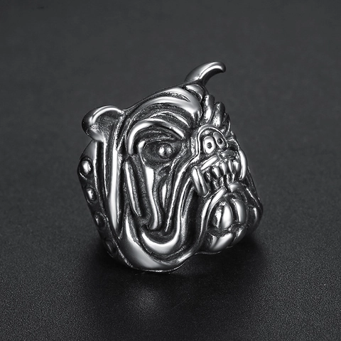 Bully Hondenkop Ring Roestvrij Staal Retro Dier Pitbull Punk Biker Gothic Hip Hop Sieraden Voor Heren Dames