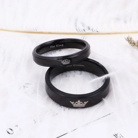 His Queen Her King Pärchenringe 316L Edelstahl Schwarz Krone Graviert Modeschmuck Für Verliebte