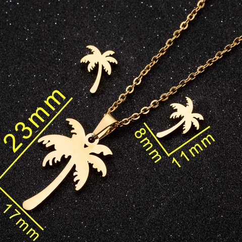Stainless Steel Coconut Tree Palm Tree Necklace And Earrings Minimalist Summer Beach Jewelry For Women
