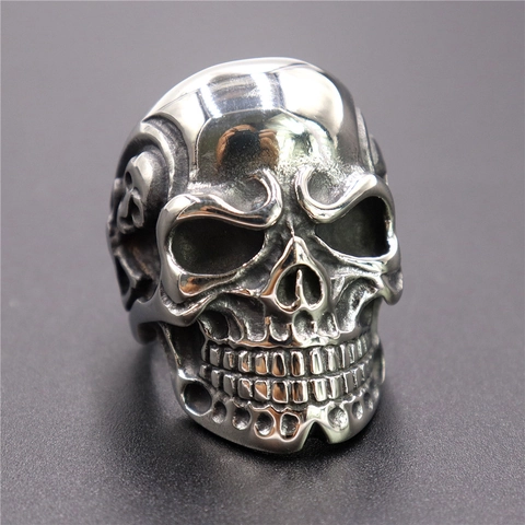 Stainless Steel Skull Ring Punk Gothic Vintage Biker Jewelry For Men Silver Color