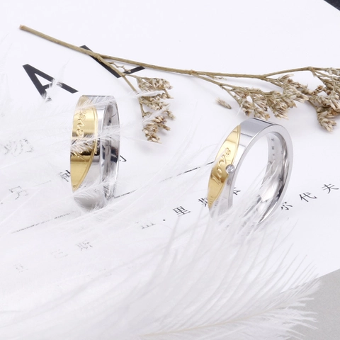 Anelli Di Coppia In Acciaio Inossidabile Incisi Forever Love Bicolore Placcato Oro Gioielli Di Moda